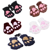 Cute Cat Paw Shaped Fuzzy Plush Gloves, Creative Valentine's Day Gift, 1 Pair, Black