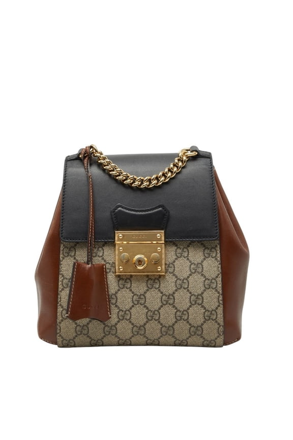 Pre-Owned Gucci GG Supreme Padlock Backpack 498194 Beige Multicolor Leather Women's GUCCI