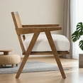 thumbnail image 2 of Farmhouse Mid-Century Accent Chair, Wood Armchair with Rattan Backrest & Linen Cushion for Living Room, Bedroom, Bedroom Balcony Apartment, Easy Assembly, 2 of 9