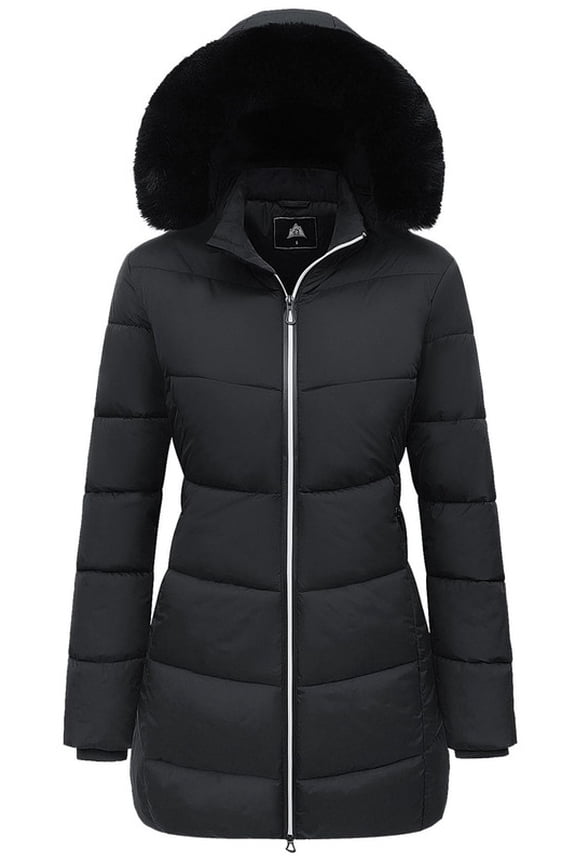 Women's Winter Down Coats Waterproof Thicken Hooded Insulated Quilted Puffer Jacket, Black M