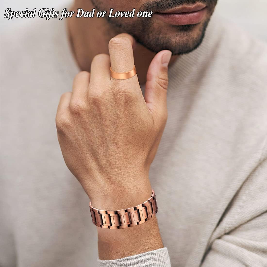 Wollet 99.9% Pure Copper Magnetic Bracelet Set , Valentine's Day Jewelry Gifts for Men 8.66in（22cm）