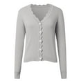 thumbnail image 2 of HNMKIU Cropped Cardigan for Women V-Neck Short Button Down Knit Sweater with Scallop Collar Lightweight Comfortable Casual Loose Fit Spring Fall Layering Top Z01_Light Gray,S, 2 of 5