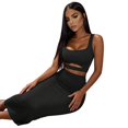 thumbnail image 2 of Women's Solid Sexy Spaghetti Strap 2‑Piece Dress Set Hollow‑Out Waist Ruched Bodycon Pencil Long Skirt Outfit for Party Gathering, 2 of 7