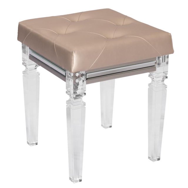 Champagne Beige Vanity Stool with Clear Acrylic Legs