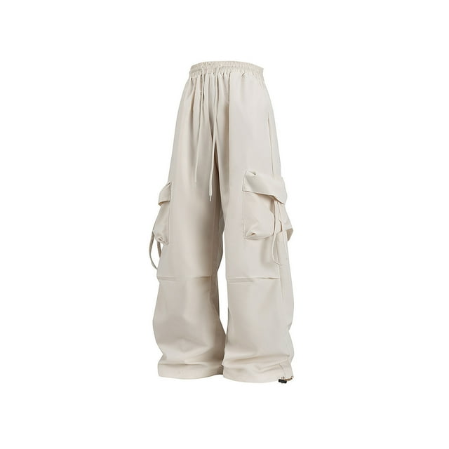 Amzcrzy Pantalones Cargo Para Mujer: Amplios, Cintura Elástica Con Cordón, Pierna Ancha Y2k, Estilo Paracaídas/Harem, Múltiples Bolsillos, Aptos Para Senderismo, Moda Hip Hop, Tallas M-2XL Beige