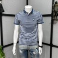 thumbnail image 2 of Ropa de calle de alta calidad para hombre, camisetas ajustadas con cuello, polo a rayas, camiseta para hombre, color azul, Kpop Gym Katoen 5xl, 2 of 5
