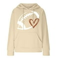 thumbnail image 4 of felwors Women's Oversized Waffle Knit Hoodie with Football & Heart Graphic - Casual Kangaroo Pocket Sweatshirt Beige, XXL, 4 of 5