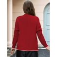 thumbnail image 4 of Women'S Color Block Long Sleeves Sweater Fall Button Down Casual Coatigan Soft Knit Coat with Pocket Red S, 4 of 8