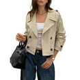 thumbnail image 2 of Abrigo Corto de Mujer, Estilo Gabardina, Informal, Cruzado, Chaqueta Corta, Prenda de Abrigo de Moda para Otoño con Cinturón Caqui M, 2 of 7