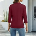 thumbnail image 4 of Women's Polo Shirt 3/4 Sleeve Tops Collared Button Down Golf Tee Casual Work T Shirt Wine S, 4 of 5