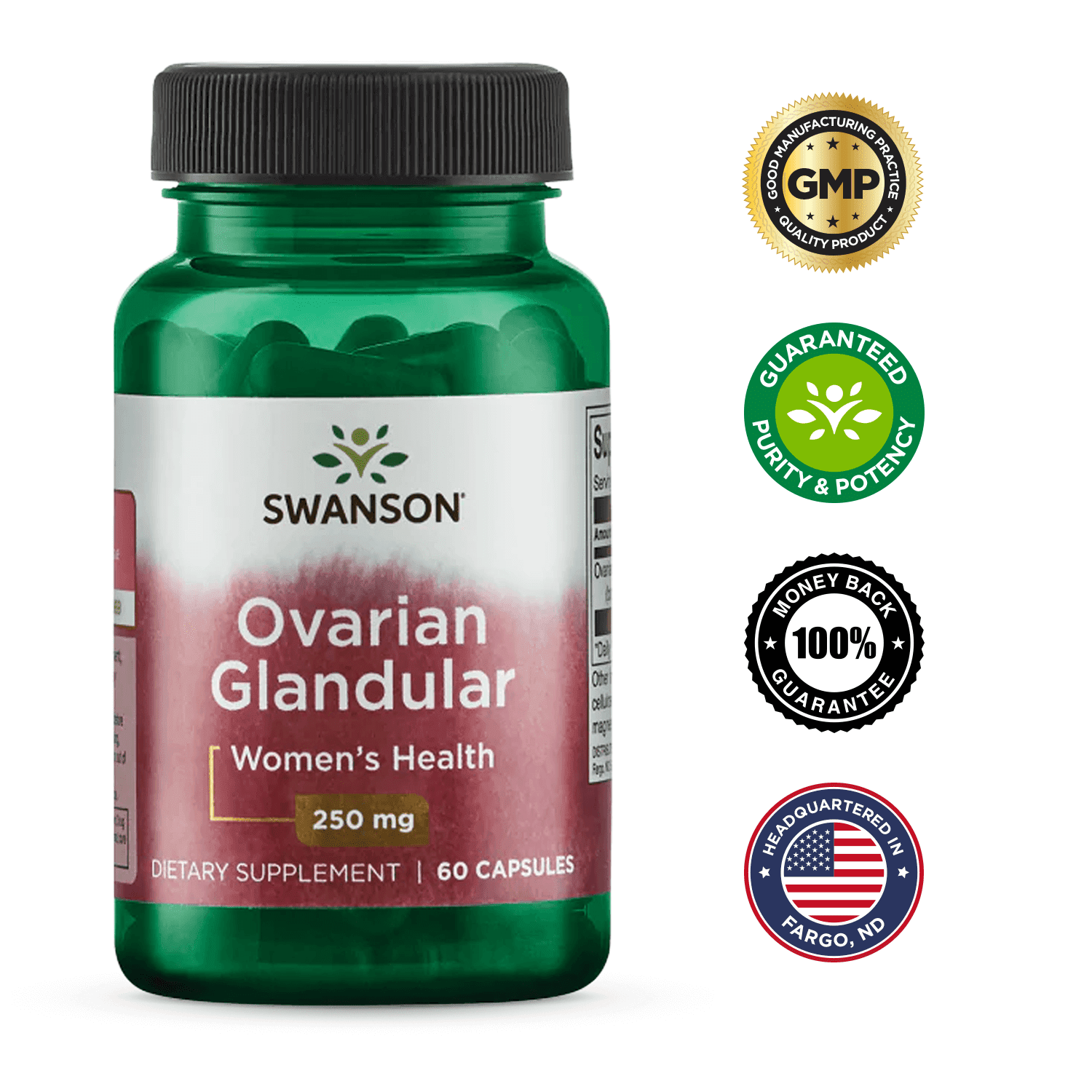 Swanson Ovarian Glandular 250 mg 60 Caps 3 Pack