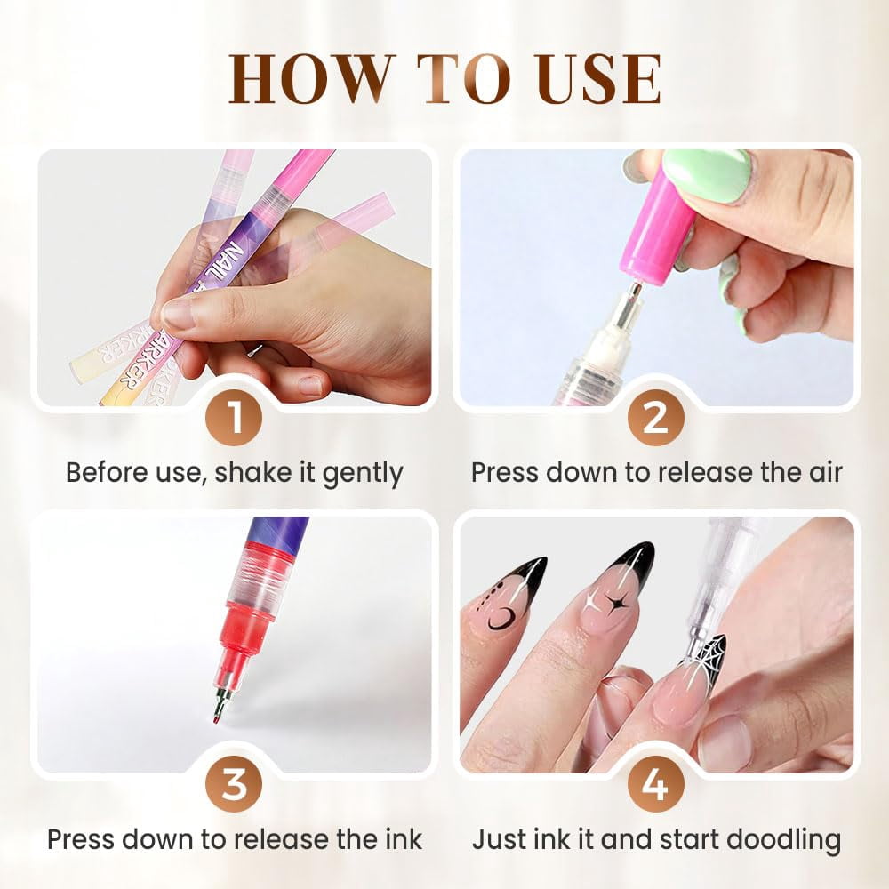 2026 New 12 Colors Nail Art Pens Set, Nail Polish Markers for Dotting Drawing Painting, Home & Salon DIY Tools
