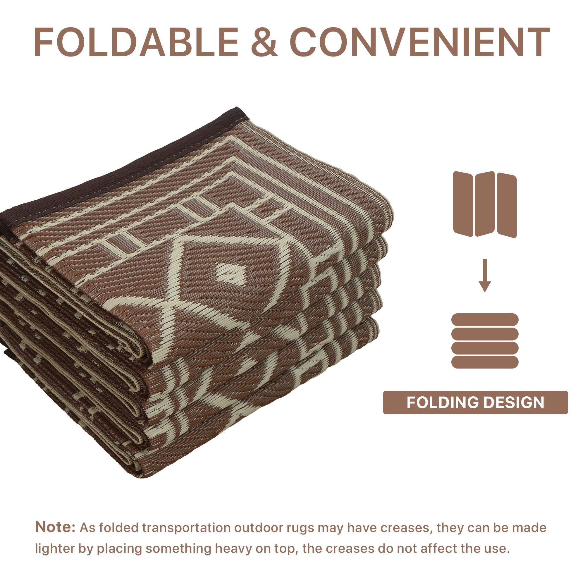 DEORAB 6'x9' Outdoor Rugs Waterproof Patio Reversible Plastic Carpet Camping Outside Mat,Coffee & Brown