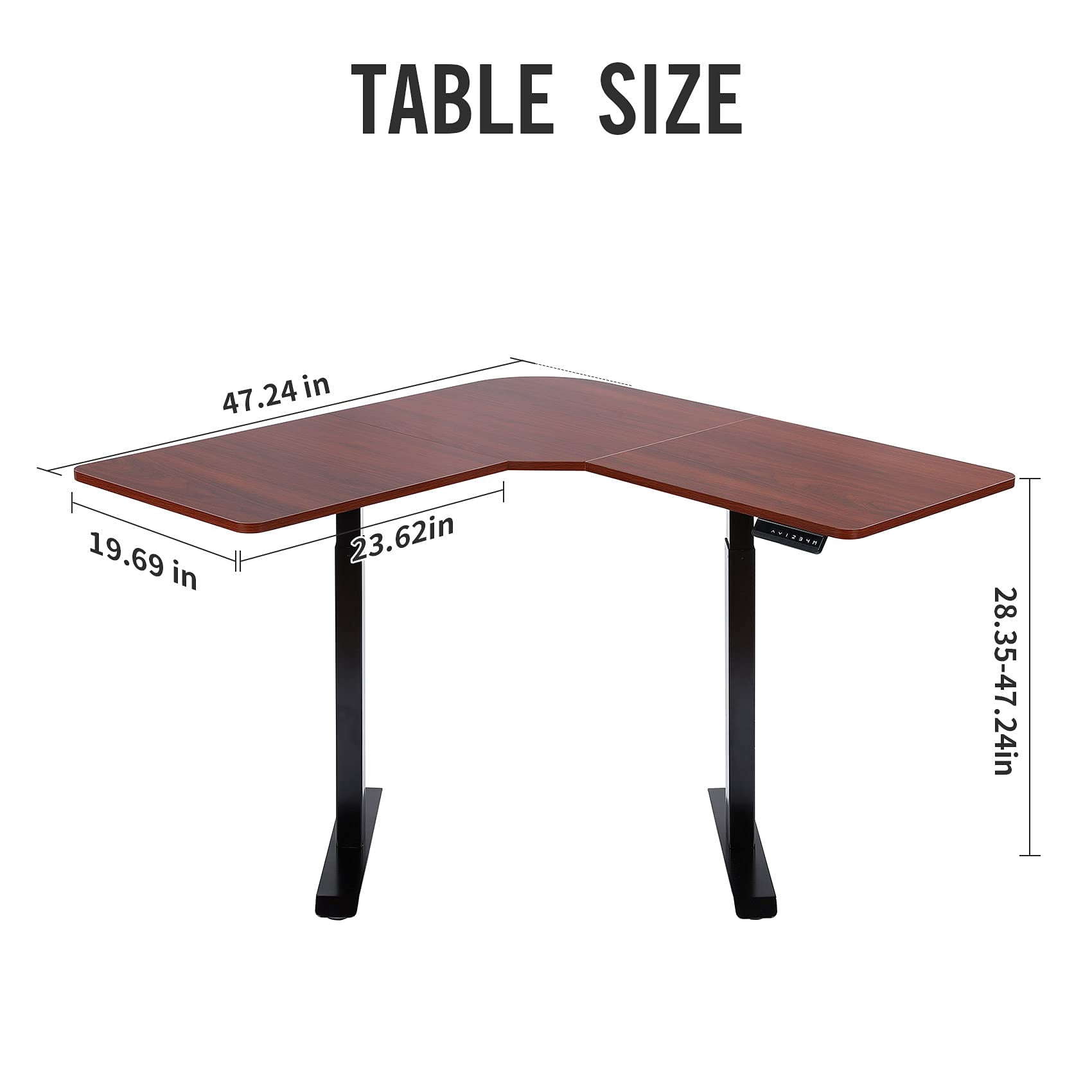 UNICOO® L Shaped Dual Motor Electric Height Adjustable Standing Desk, Computer Corner Desk, Home Gaming Desk, Office Writing Workstation (Black Frame/Mahogany Top) XOT-L-BM