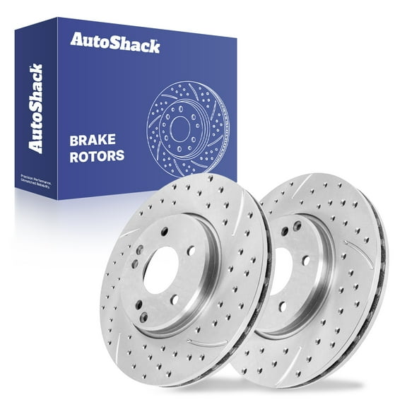 AutoShack Front Vented Drilled & Slotted Silver Zinc Coated Brake Rotors 2-PC Set Replacement for 2006-2009 Mercedes-Benz CLK350 2006-2007 Mercedes-Benz C280 SilverShield Pro 11.81" (300 mm)