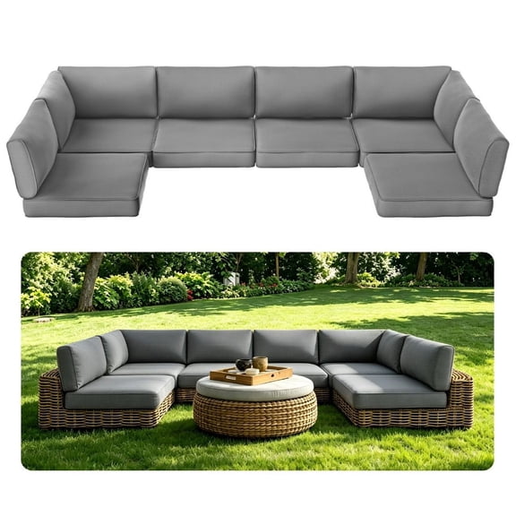 SUNCOZE 14-Piece Outdoor Patio Cushions Set for 6-Seat Sectional Sofa, 25.6" x 25.6" Replacement Couch Cushions, 4-Inch Thick Anti-Slip Garden Furniture Cushions, Grey