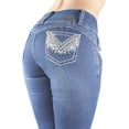 thumbnail image 2 of Fashion2Love Women's Juniors Colombian Design Butt Lift Push Up Mid Waist Boot Leg Jeans, 2 of 10