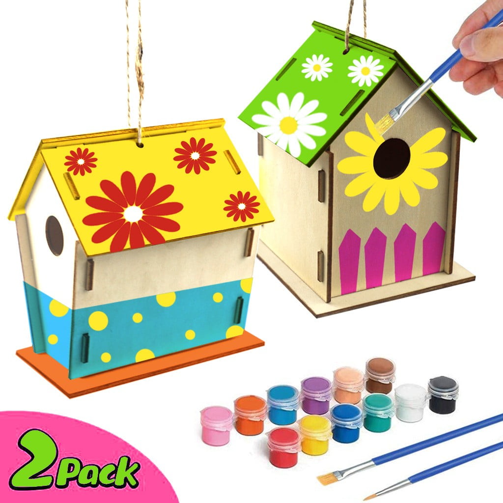 RnemiTe-amo Deals！Wall Decoration Crafts for Kids Ages 4-8 2Pack DIY Bird  House Kit Build and Paint Birdhous 30ml