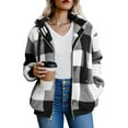 thumbnail image 5 of Busydd Women's Winter Coats Trendy Plaid Fleece Winter Jackets for Women Long Sleeve Hooded Zip Up Warming Jacket with Pockets S, 5 of 8