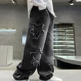 thumbnail image 6 of CPNG Boy's Star Fleece Lined Jeans Teen Boys Straight Wide Leg Button Front Zipper Casual Loose Denim Trousers Streetwear(Black,13-14 Years), 6 of 9