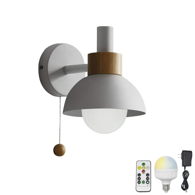 FSLiving Romantic Warm White Shade Wall Mounted Lamp Rechargeable Battery Run Remote Control Color Changing RGB Mode Macarons Bedside Lighting Fixtures for Reading Coffee Store - 1 Light