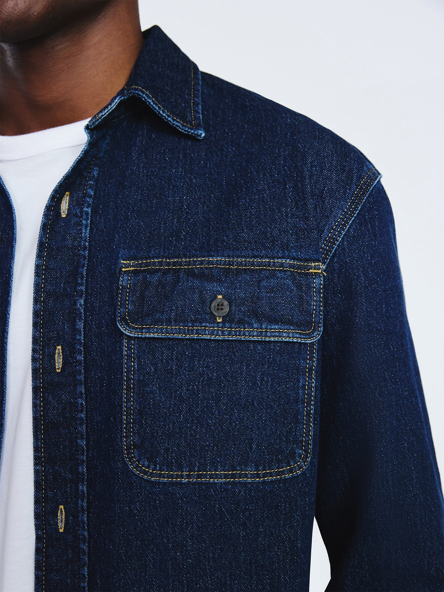 Free Assembly Men's Heavyweight Denim Overshirt with Long Sleeves, Sizes S-3XL