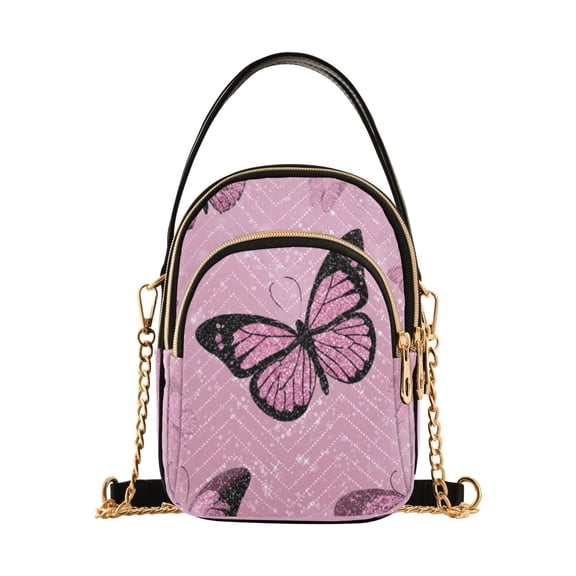 Leather Handbag Crossbody Bag Pink Sequin Butterfly