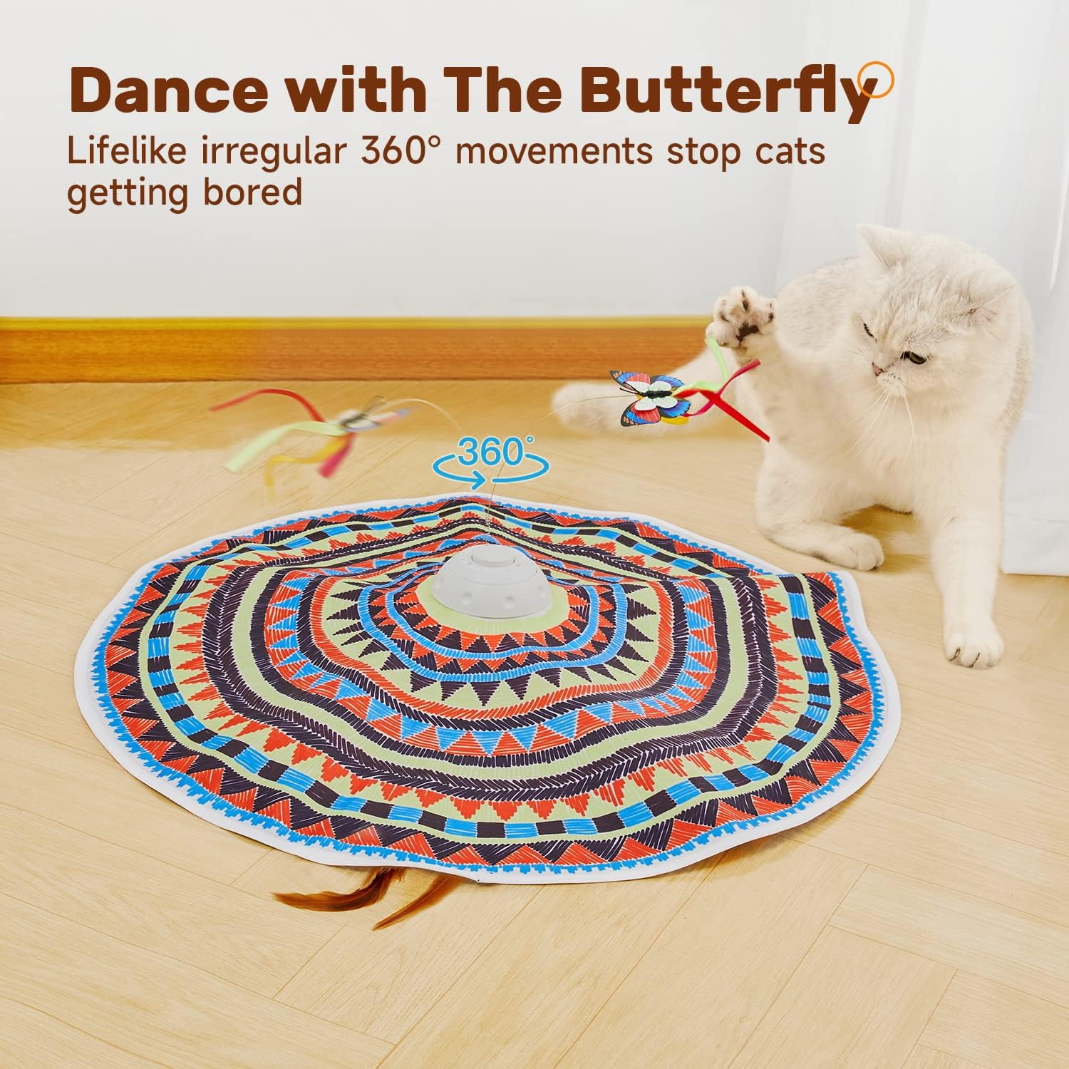 Cat Toys Chargeable, 3in1 Hide and Seek, Automatic Interactive Fun, Fluttering Butterfly, Moving Feather, Kitten Wand, Indoor Kitty Exercise Kicker 22.8 Inch Cover for All Breeds