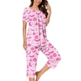 thumbnail image 4 of Women Two Piece Pajama Set Short Sleeve Halloween Pumpkin Ghost Bat Print Night Comfort Pajama Cute Two Piece Sleepwear Henly Tops and Pants Loungewear, 4 of 6