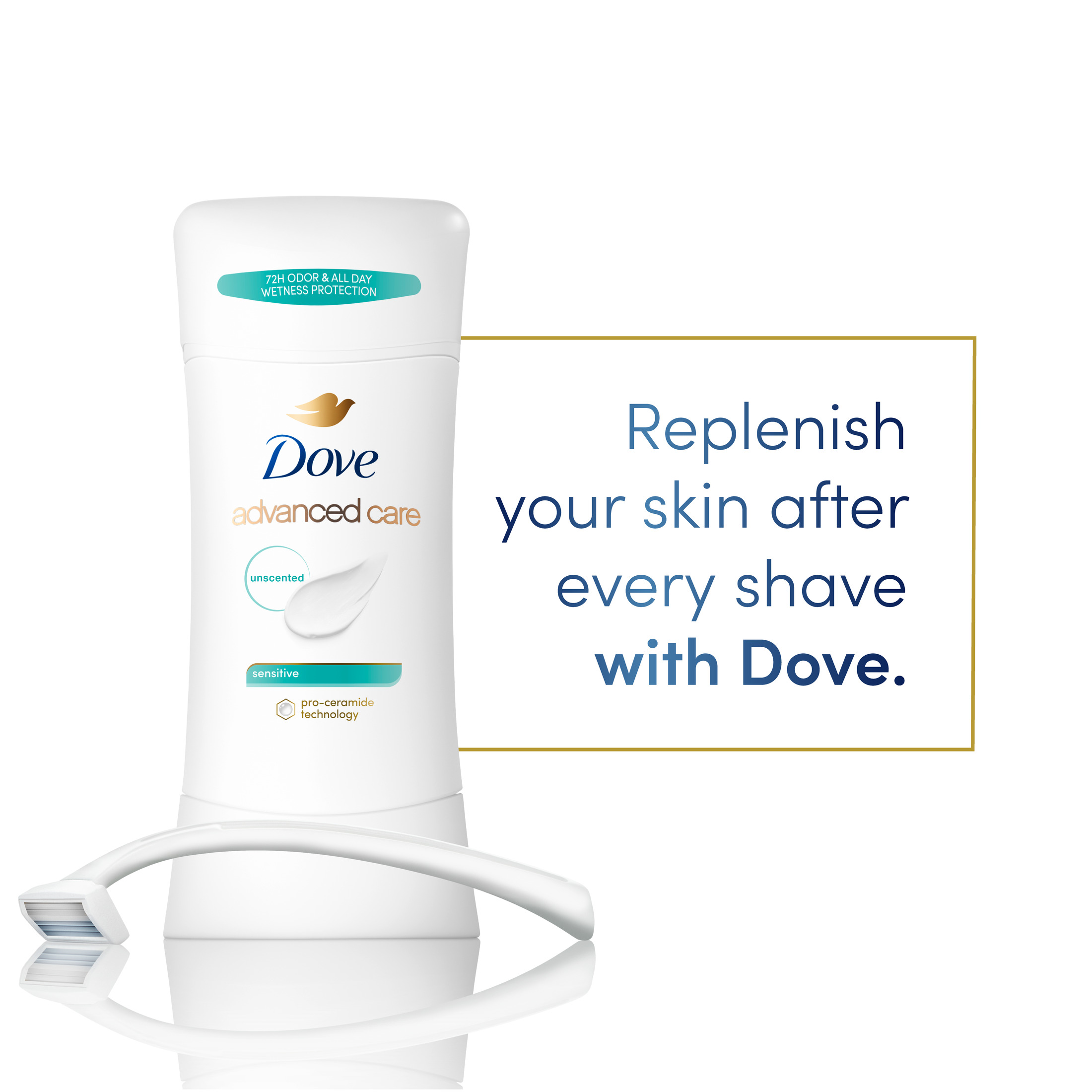 Dove Advanced Care Long Lasting Women's Sensitive Antiperspirant Deodorant Stick, Unscented, 2.6 oz - image 5 of 8
