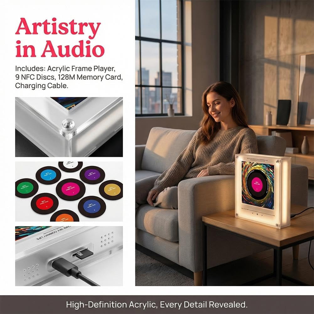 Programmable NFC Music Box Fridge Magnet, Rotating Vinyl Record