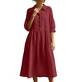 thumbnail image 6 of QUNYINEY A Line Dresses for Women Cotton Linen 3/4 Sleeve Midi Shirt Dress Collared Button Loose Fit Solid with Pockets Dresses S-2XL, 6 of 7