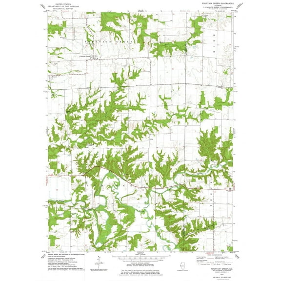 Topographical Map - Fountain Green Illinois Quad - USGS 1974 - 23 x 30.68 - Vintage Wall Art