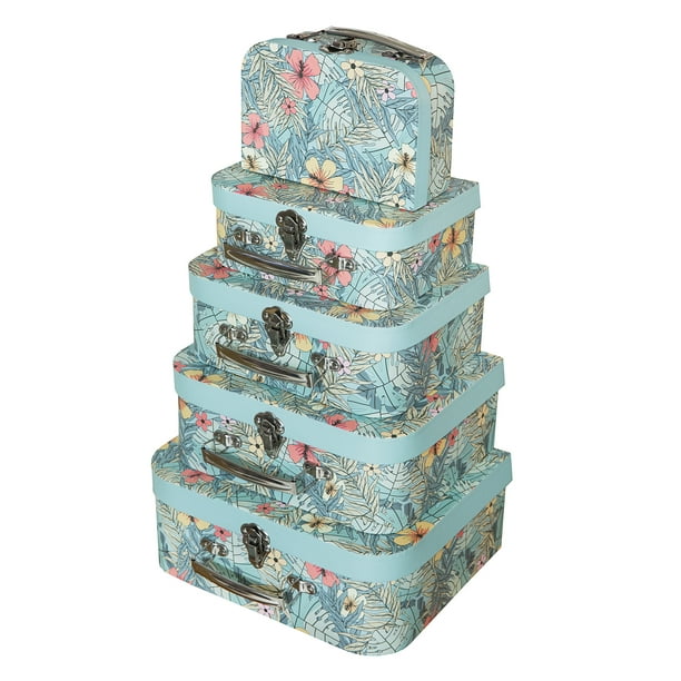 Soul & Lane Decorative Storage Cardboard Suitcase Boxes with Handles