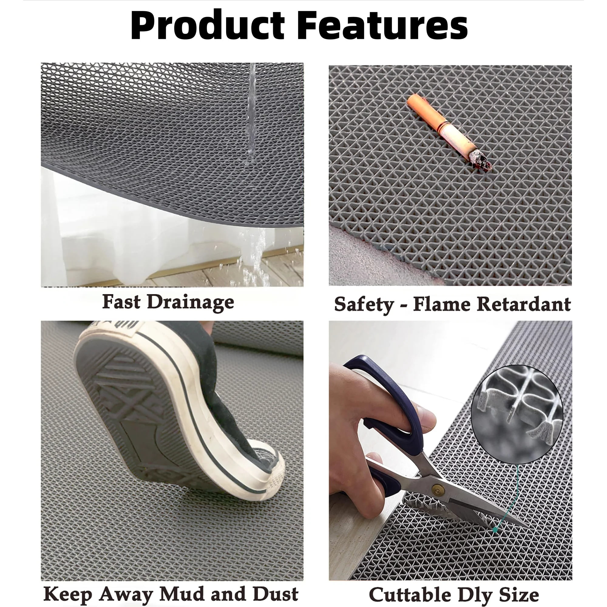 OVYEOFR Pool Mat for Floor Safety –3 x 10Ft PVC S-Shaped Non-Slip Drainage Mat Doubles as Garage Floor Tiles & Outdoor Rug Waterproof （Gray)