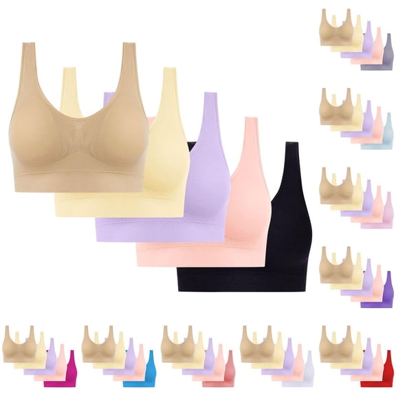 Women's Workout Sports Bra Ultra-Comfort Wireless Seamless Racerback Bra Breathable Light Lift Tank Style 5-Pack Black S-4XL