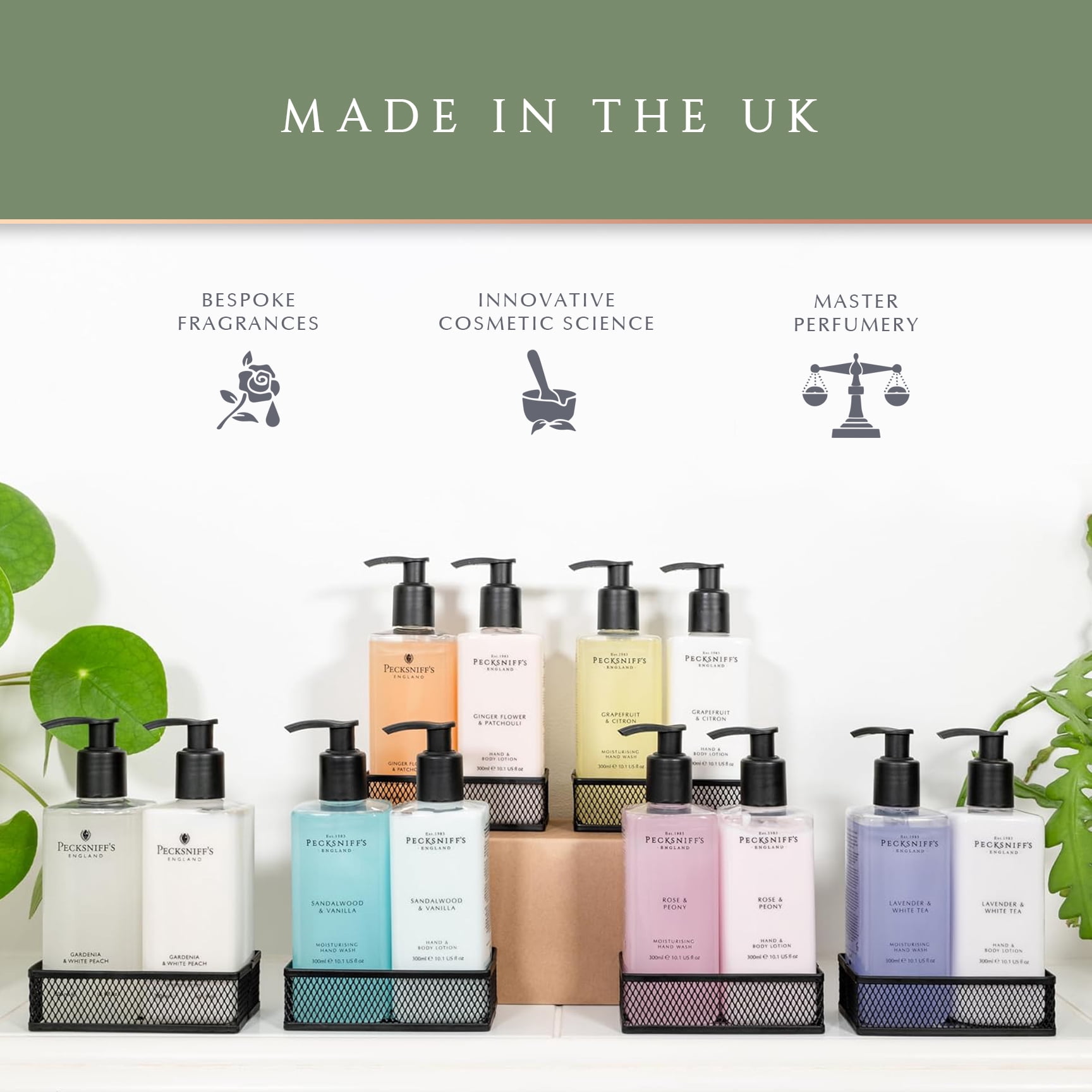 Pecksniffs Grapefruit & Citron Moisturizing Hand Wash and Hand Lotion in a Black Mesh Caddy | 300ml/10.14 Fl oz