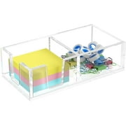 Acrylic Sticky Note Holder, Self-Stick Note Pad Holder W/O Pads - Note Dispenser Memo Pad Holder Desk Organizer for School Office Home (3''x3'' 2IN1 Clear)