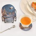 thumbnail image 3 of 6 Pcs Drink Coasters with Holder 3.94in Woven Coasters for Drinks Christmas Night Scene Coaster Set for Protection Table, 3 of 7
