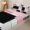 thumbnail image 2 of Castle Fairy Geometric Overlap Block Zipper Twin Comforter Sets with Fitted Sheet and 2 Pillowcases,Minimalist Square Segment Zipper Bedding Set,Pink Gray Black White,Reversible, 2 of 7