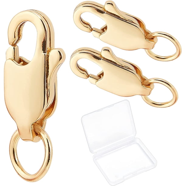 1 caja de 20 cierres de langosta chapados en oro de 18 quilates, 12 x 6 x 3 mm, conectores de cierres de joyería con anilla de salto abierta para pulseras, collares y joyas.