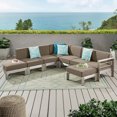 thumbnail image 2 of Noble House Gavin Half Round 5 Seater Sectional Set with Ottoman, Khaki, Silver, 2 of 11