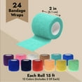thumbnail image 3 of 24-Rolls Self Adhesive Bandage Wrap 2 inch x 5 Yards – Breathable Vet Tape, Elastic Cohesive for Wrist, Swelling, Sports, Tattoo (12 Assorted Colors), 3 of 10