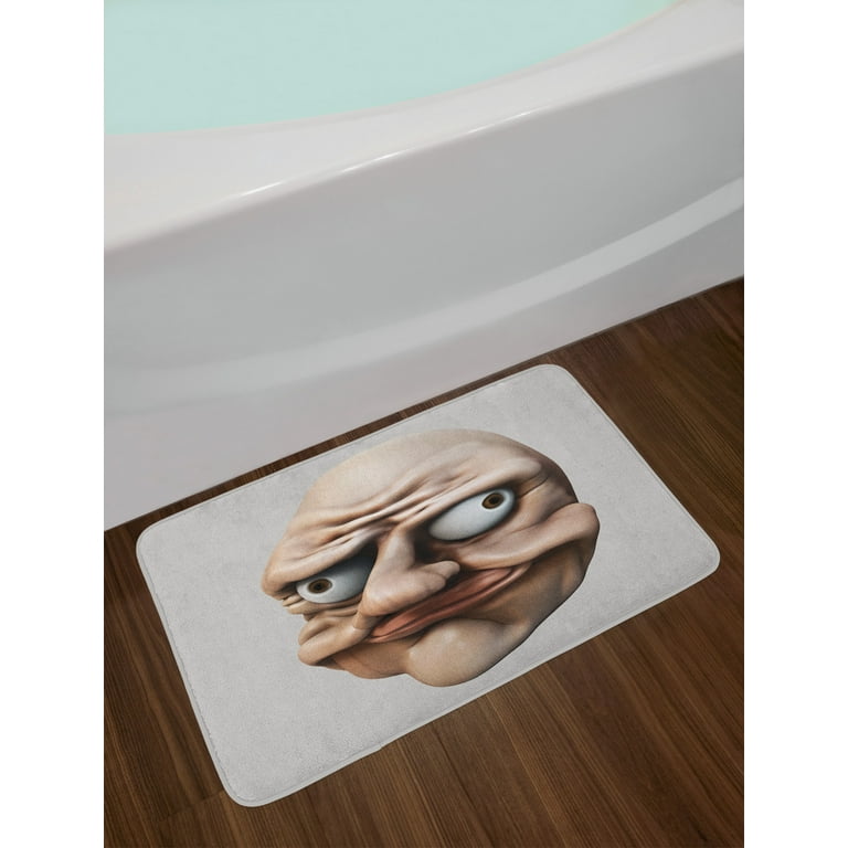 Humor Bath Mat, Grumpy Internet Troll Face with Trippy Gestures