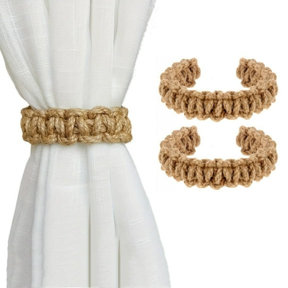 2Pcs Boho Braided Curtain Tiebacks, Rustic Curtains Tie Backs Flexible Rope Drapes Holder Burlap Elegant Light Curtain Holdback for Home Office Light Weight Drapes Decoration Supplie