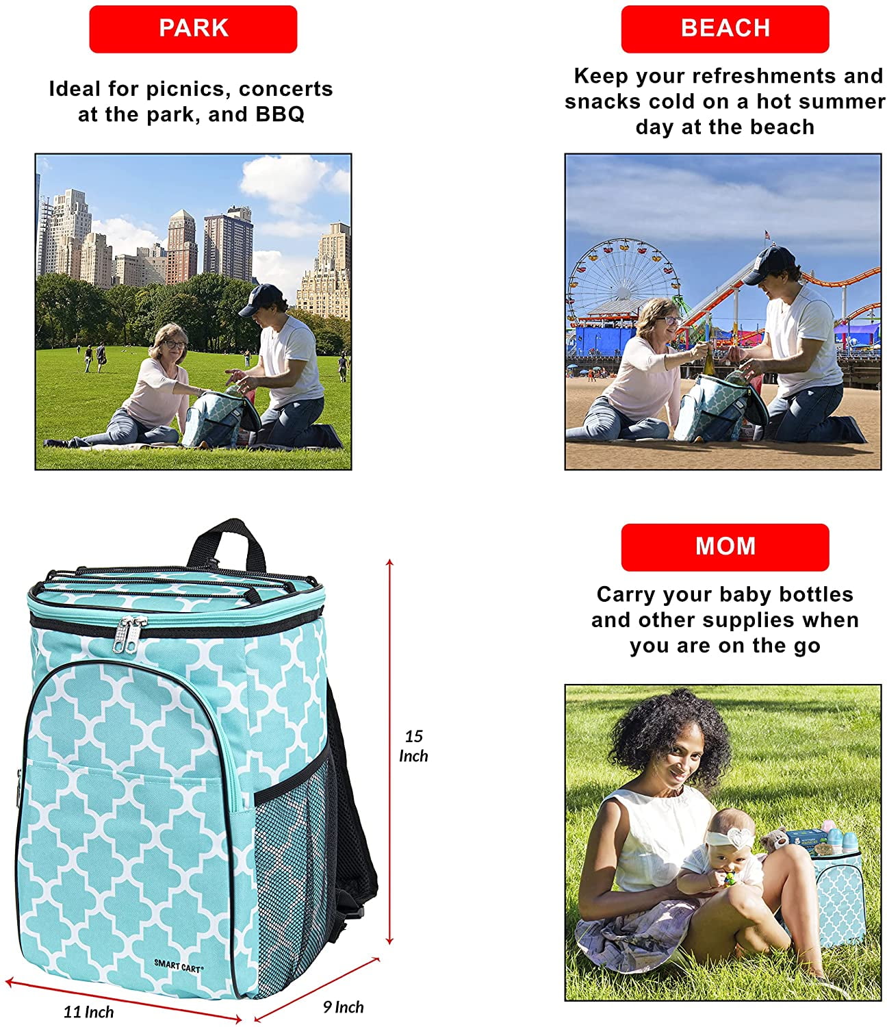 dbest products Ultra Compact Cooler Smart Cart Lunch Bag Insulated Tote  Women Men Camping Accessories Beach Loncheras para Mujer Hombres