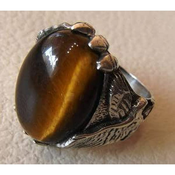 Tiger Eye Eagle Ring, Natural Tiger Eye Ring, Birthstone Ring, Silver Jewelry, 925 Silver Ring, Birthday Gift, Heavy Mens Ring, Arabic Design, Ottoman Style Ring, Christmas, Turkey Mens Signet Ring