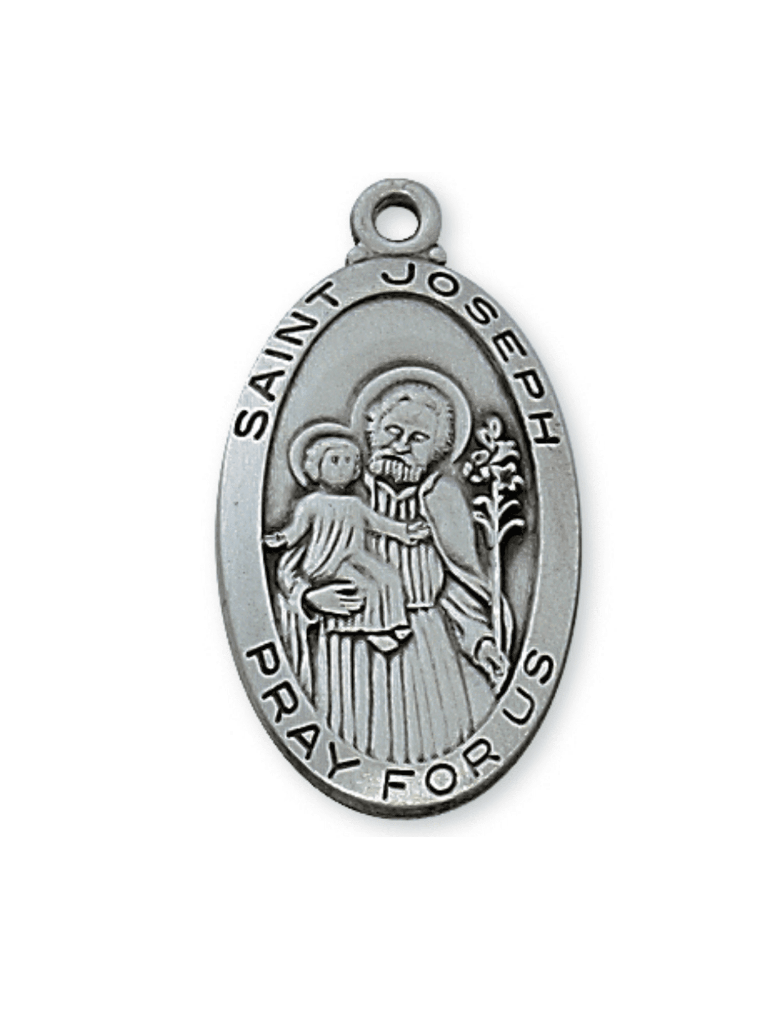Antique Pewter St. Joseph Medal with 24" RhodiumPlated Chain