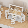 thumbnail image 5 of Jewelry Box for Women Girls, Wooden Jewelry Organizer Box with Mirror, 5 Layer Jewelry Storage Case White, 5 of 11