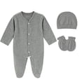thumbnail image 3 of Bovxnpu Baby Boys Bodysuits Newborn Infant Outfits Long Sleeve Crew Neck Romper with Hat Sleepwear, 3 of 6